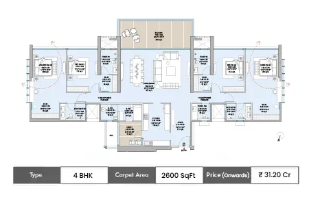 Godrej Trilogy Worli 4 BHK floor plan, 2600 sq ft carpet area